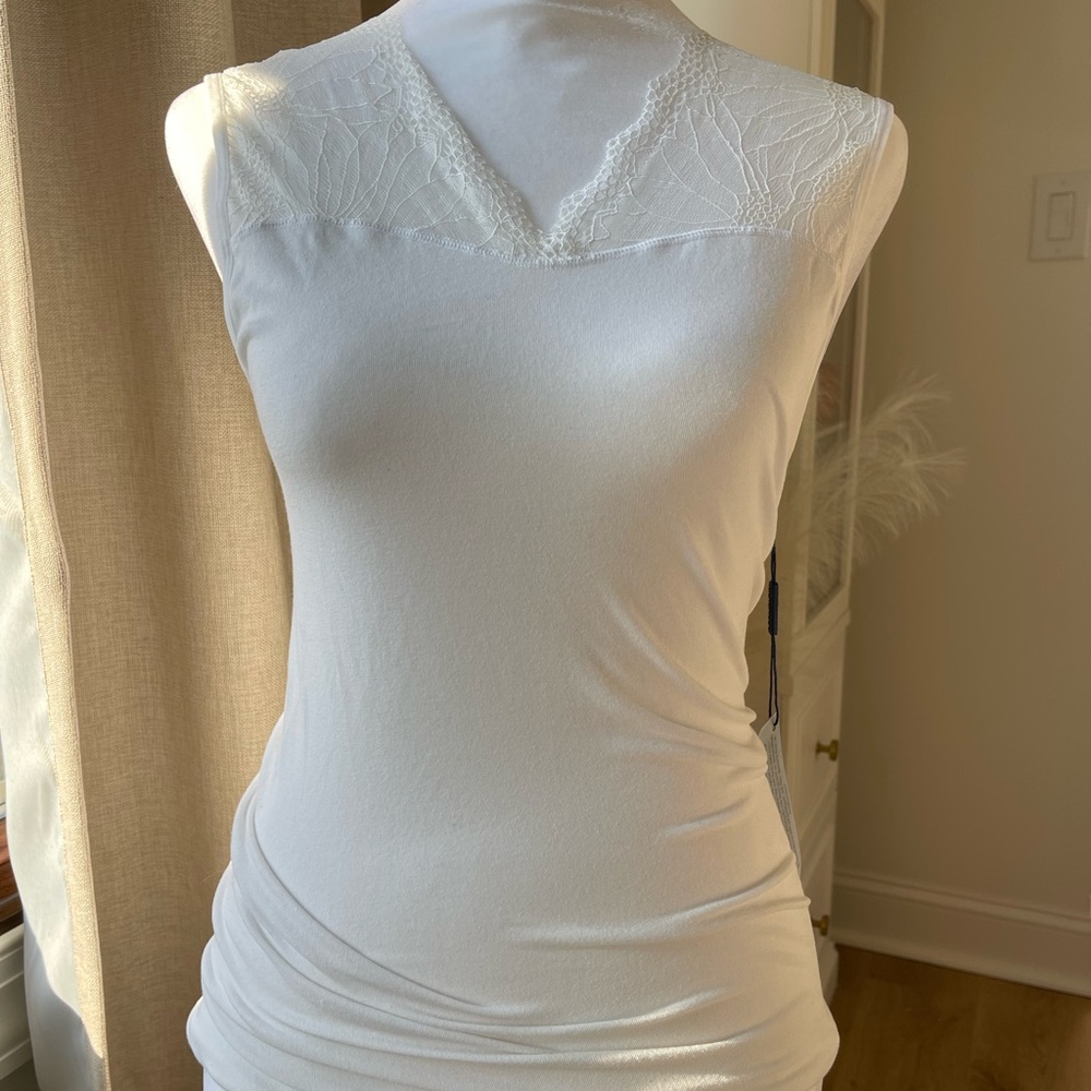 Elietian White Lace Trim V-Neck Tank Top Camisole